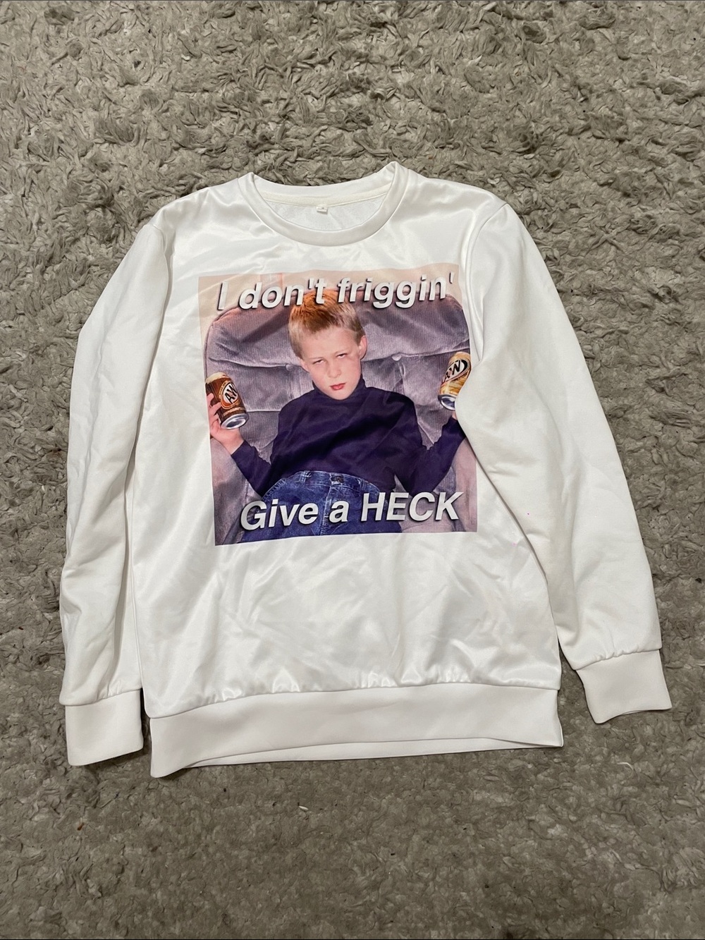 White Graphic Crewneck Sweatshirt -“ I don’t friggin’ Give a HECK' Print